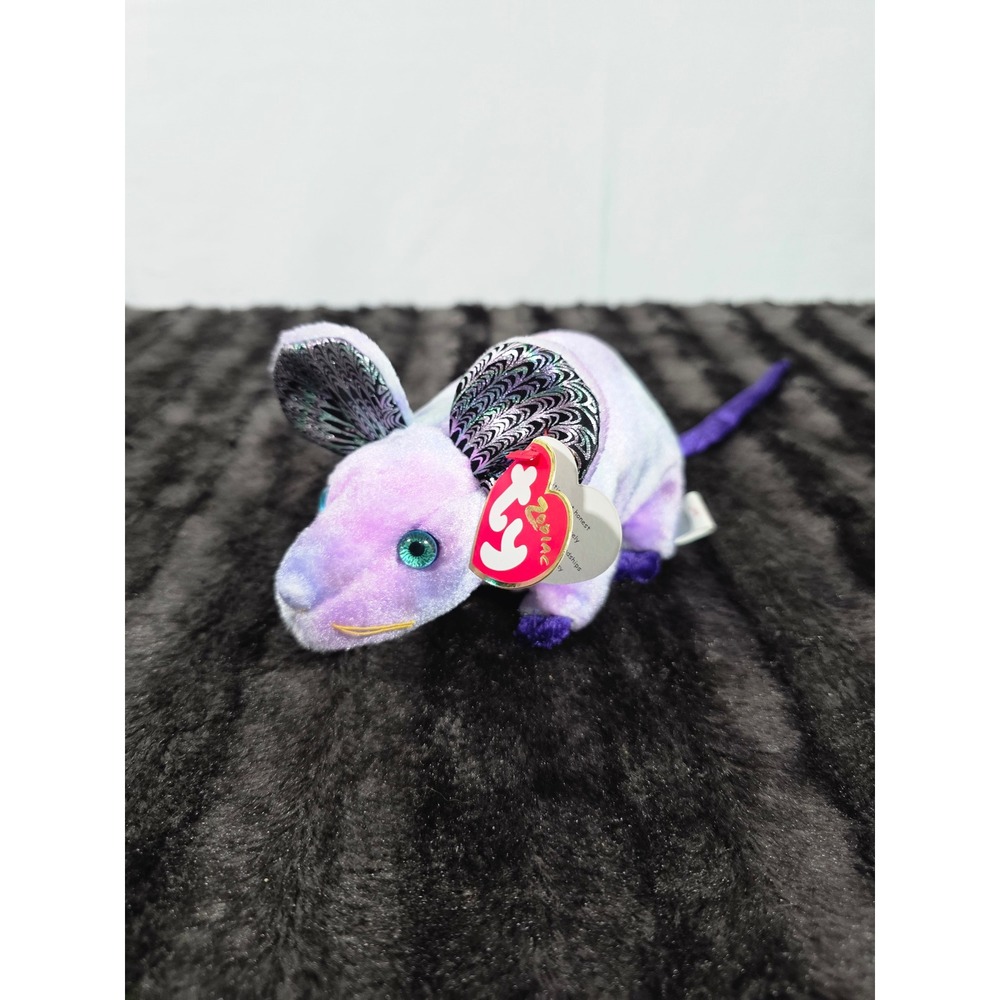 Ty Beanie Babies Zodiac Collection Rat Purple Tie Dye Plush Toy with Tags